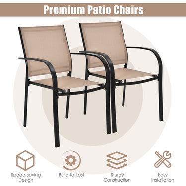 2 Pieces Outdoor Dining Chairs, Stackable Chairs with Armrests and Breathable Fabric