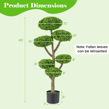 45" Artificial Sesame Leaf Topiary Tree, Indoor Outdoor 6 Balls Fake Plants
