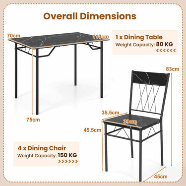 5-Piece Dining Table Set for 4 with Kitchen Table and 4 Dining Chairs and Metal Frame