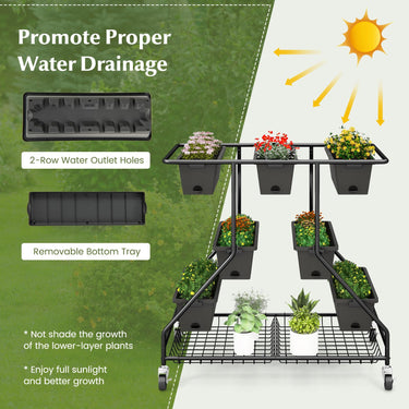 Vertical Raised Garden Bed w/7 Planter Boxes, Storage Baskets, Drainage Holes, 4 Lockable Casters - PatiojoyAU