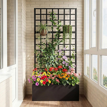 Metal Raised Garden Bed with Trellis, 90 x 40 x 180 cm Galvanized Planter Box