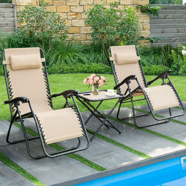 3 PCS Zero Gravity Lounge Chair Set, Outdoor Lounge Chairs w/Removable Headrest and Table