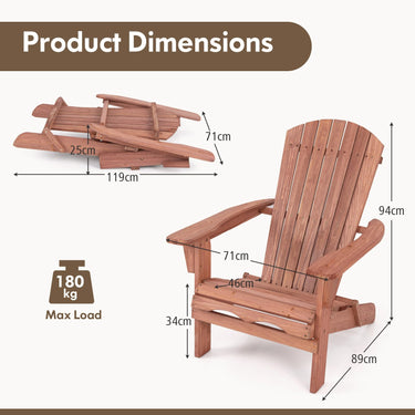 Folding Adirondack Chair Set of 2, Folding Wooden Lounge Chair