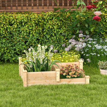 3-Tier Raised Garden Bed, Fir Wood Elevated Flower Box with Open-Ended Base & Plug-in Connector