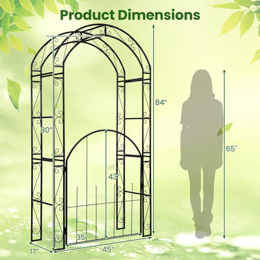 84'' Garden Arbor with Gate for Climbing Plants Vines Roses, Wedding Archway for Ceremony