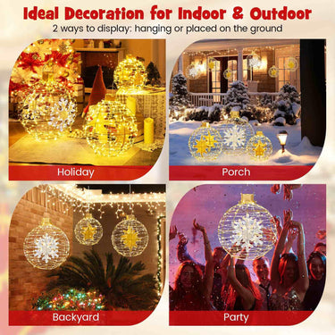 3 PCS Pre-Lit Lantern Balls Hanging/Standing Christmas Ornaments with 732 Bright LED Lights