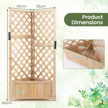 Corner Raised Garden Bed w/Trellises, Elevated Wooden Planter Box