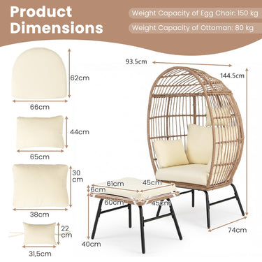 PE Rattan Egg Chair with Comfy Cushions & Pillows