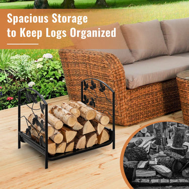 Firewood Log Rack, for Indoor Outdoor Steel Log Holder w/50 kg Load Capacity - PatiojoyAU
