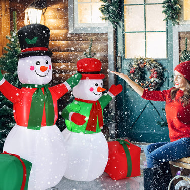 1.82M & 1.52M Christmas Inflatable Snowmen with Built-in LED Lights & Powerful Blower