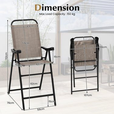2-Piece Patio Bar Chair Set, Folding Bar Stool Set of 2, High Top Patio Bar Chair with Metal Frame & Footrest - PatiojoyAU
