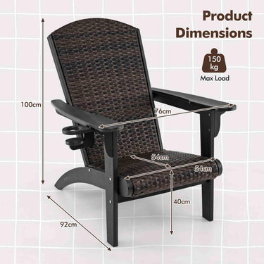 Patio Adirondack Chair with Rattan Padded Seat & Back
