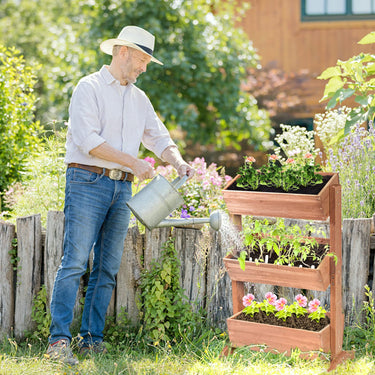 Wooden Vertical Raised Garden Bed, 3 Tiers Freestanding Elevated Garden Planter with Tiltable Design