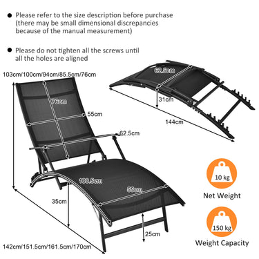 Foldable&Stackable Chaise Lounge Chairs, Patio Chaise Lounges w/5-level Adjustable Backrest&Armrests - PatiojoyAU