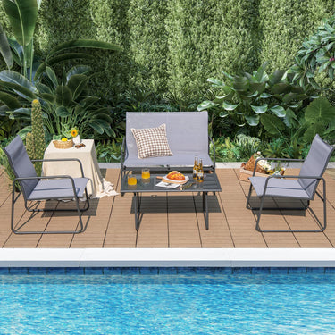 4-Piece Metal Patio Furniture Chat Set Outdoor Conversation Table Garden