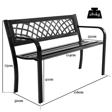 Garden Bench, Metal Park Bench, Metal Bench for Terrace & Balcony, 116 x 50 x 75cm, Black - PatiojoyAU