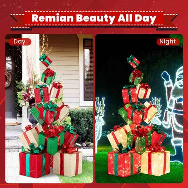 15 Pieces Staked Lighted Christmas Boxes with 450 Light Bulbs