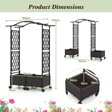 147cm Tall Self-Watering Planter Boxes with Lattice Trellis and Roof