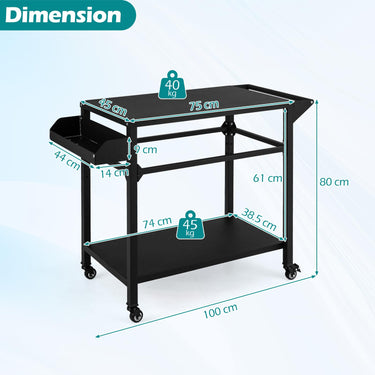 Outdoor Grill Cart with Storage, Mobile Pizza Oven Stand with 4 Casters, Side Handle