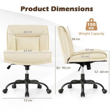 PU Leather Swivel Armless Desk Chair with Wide Backrest Seat and Adjustable Height