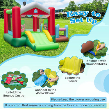 Inflatable Bounce House, 4-in-1 Farm Themed Jumping Castle with Slide