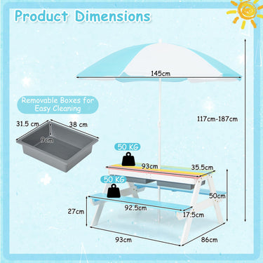 3-in-1 Kid Picnic Table Set with Removable and Height Adjustable Umbrella