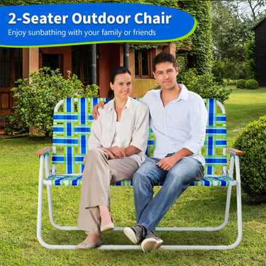 Outdoor Double Camping Chair, Folding Webbing Beach Chair, Water-proof Lawn Chair with Armrest