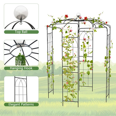 Birdcage Shape Arch,286 cm High x 206cm Wide, Heavy-Duty Wrought Metal Arbor for Climbing Plants - PatiojoyAU