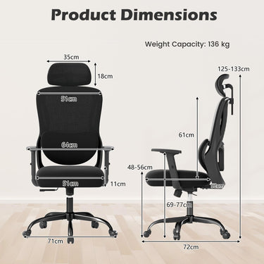 Ergonomic Office Chair with Headrest and Adjustable Backrest