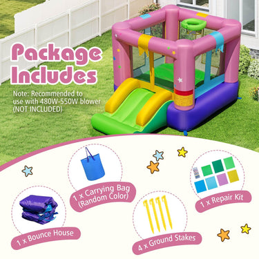 Indoor Outdoor Blowup Bouncy House w/Carrying Bag, Repair Kit & Ground Stakes