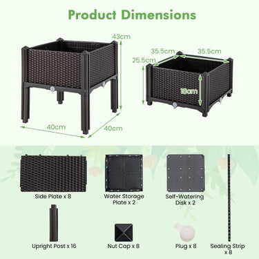 Set of 2 Raised Planter Boxes, Wicker Rattan Elevated Garden Beds