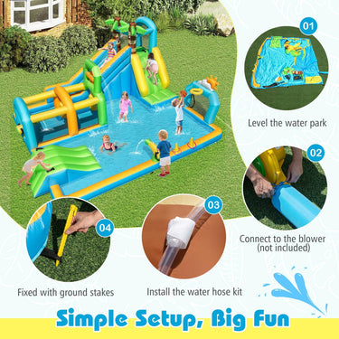 Tropical Theme Dual Slide Aqua Park with Splash Pool Blower Excluded