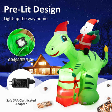 250 CM Christmas Inflatables Lighted Santa Claus Dinosaur Decoration with Gift Boxes