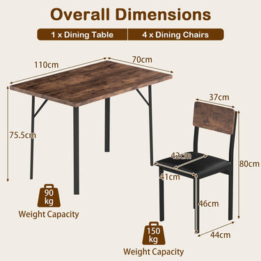 5-Piece Dining Table Set Industrial Kitchen Table and 4 PU Leather Upholstered Chairs