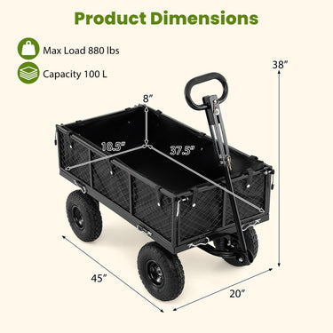 Heavy Duty Metal Garden Cart, 880 lbs Utility Wagon Flatbed with Removable Oxford Cloth Liner