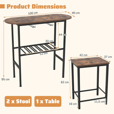 3 Piece Counter Height Table Set with Wine Rack