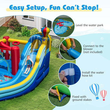 Inflatable Water Park, Water Slide w/Splash Pool, Water Cannon