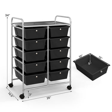 10-Drawer Storage Cart with Universal Wheels and Removable Drawer