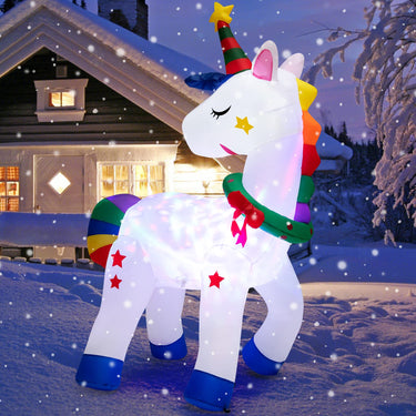 182CM Christmas Magic Unicorn Decoration with Rainbow Tails & Christmas Wreath