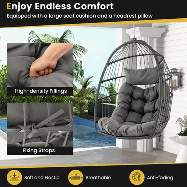 Hanging Egg Chair with Head Pillow & Large Seat Cushion
