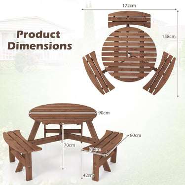 6/8-Person Round Picnic Table Set Outdoor Circular Patio Dining Camping Table w/ 3/4 Built-in Benches