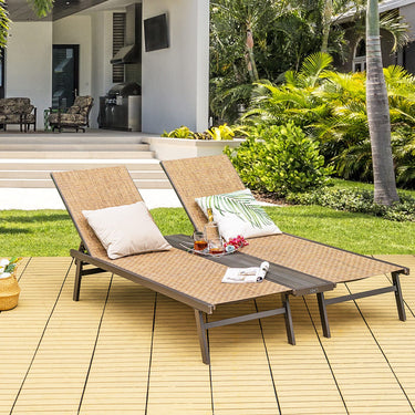 2-Person Patio Chaise Lounge, Outdoor Double Recliner Chair w/Middle Panel