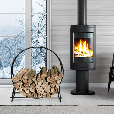 40-Inch Firewood Rack, Tubular Log Hoop for Indoor & Outdoor Use - PatiojoyAU