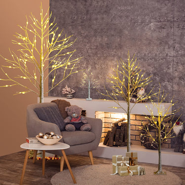 0.6/1.2/1.5/1.8 M Artificial Twig Birch Tree with 48/72/96 Warm White LED Lights for Christmas