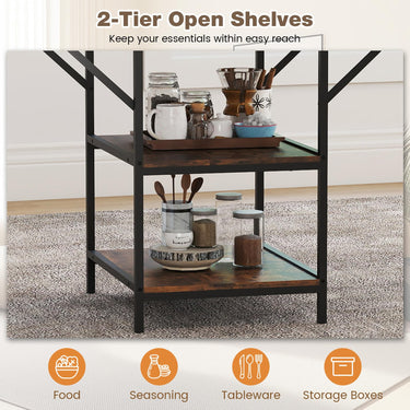 120 cm Rectangular Kitchen Table with 2-tier Storage Shelves and Metal Legs