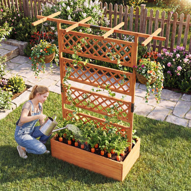 Planter Box with Trellis, 185cm Raised Garden Bed Privacy Screen