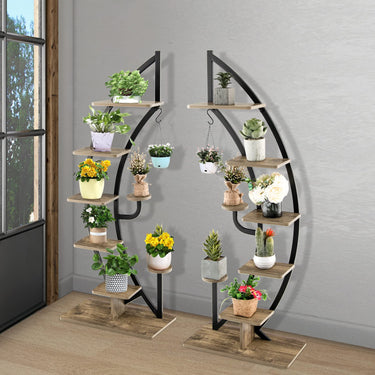 2PCS 6-Tier Tall Metal Plant Stand Rack, Curved Half Moon Shape Ladder Planter Shelf W/ Top Hook - PatiojoyAU