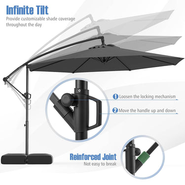 3m Offset Hanging Umbrella with Base, Patio Cantilever Umbrella