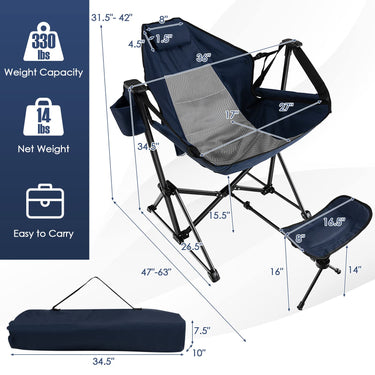 Portable Folding Camping Lounge Chair with Footrest for Beach Lawn Fishing