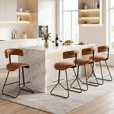 Faux Leather Upholstered Armless Barstools with Curved Padded Back & Seat
